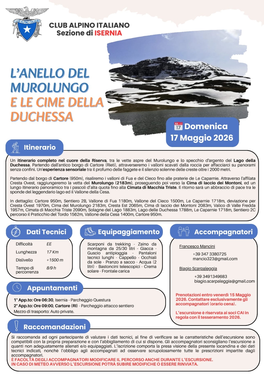 NEWS N.152 Direzione di Escursione per il CAI di Isernia sulle cime più alte della Duchessa