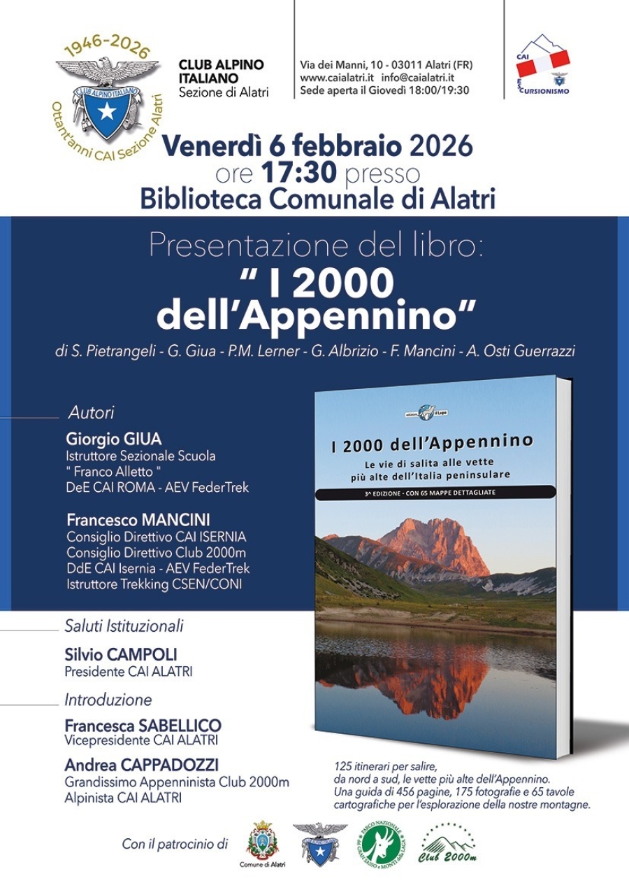 NEWS N.145 Relatore con il CAI di ALATRI per la presentazione de I 2000 dell'APPENNINO
