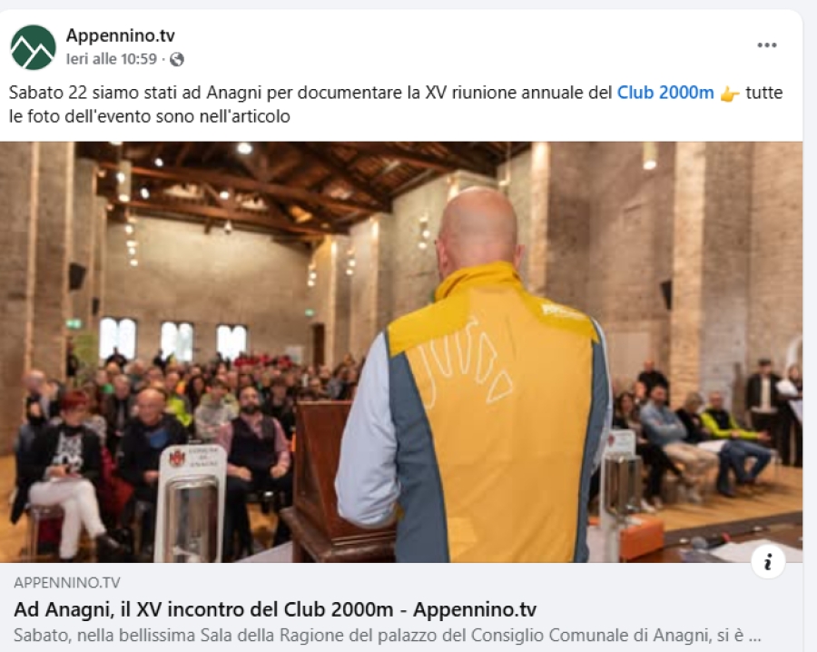 NEWS N. 135 Su APPENNINO.TV il racconto della XV Riunione Annuale del Club 2000m/CAI Colleferro-Anagni