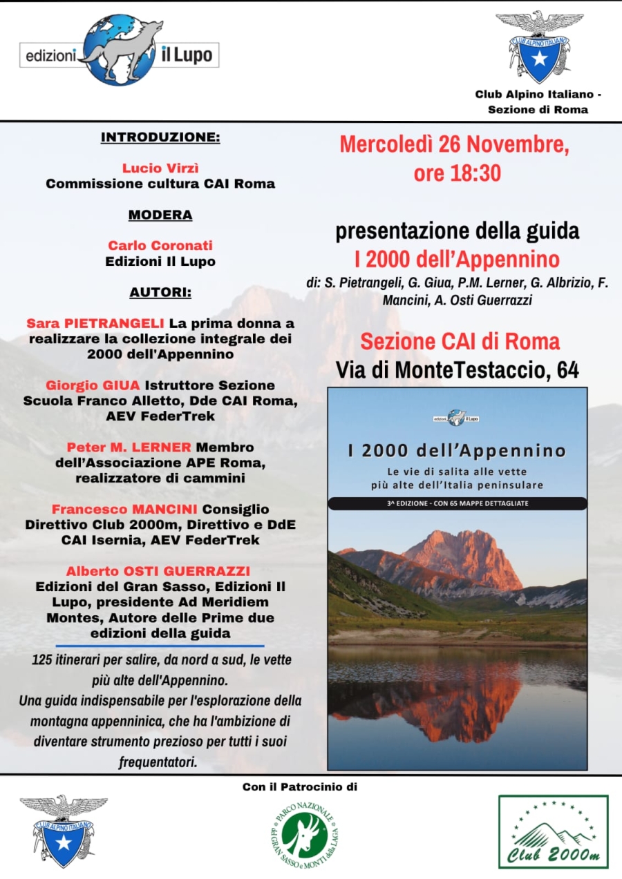 NEWS N.136 Relatore alla presentazione del libro I 2000 dell'APPENNINO al CAI di ROMA