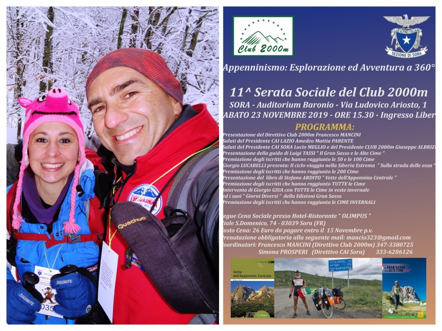 NEWS N.46 Francesco Mancini e Simona Prosperi insieme per la grande 11^ Serata Sociale del Club 2000m con il C.A.I. di SORA