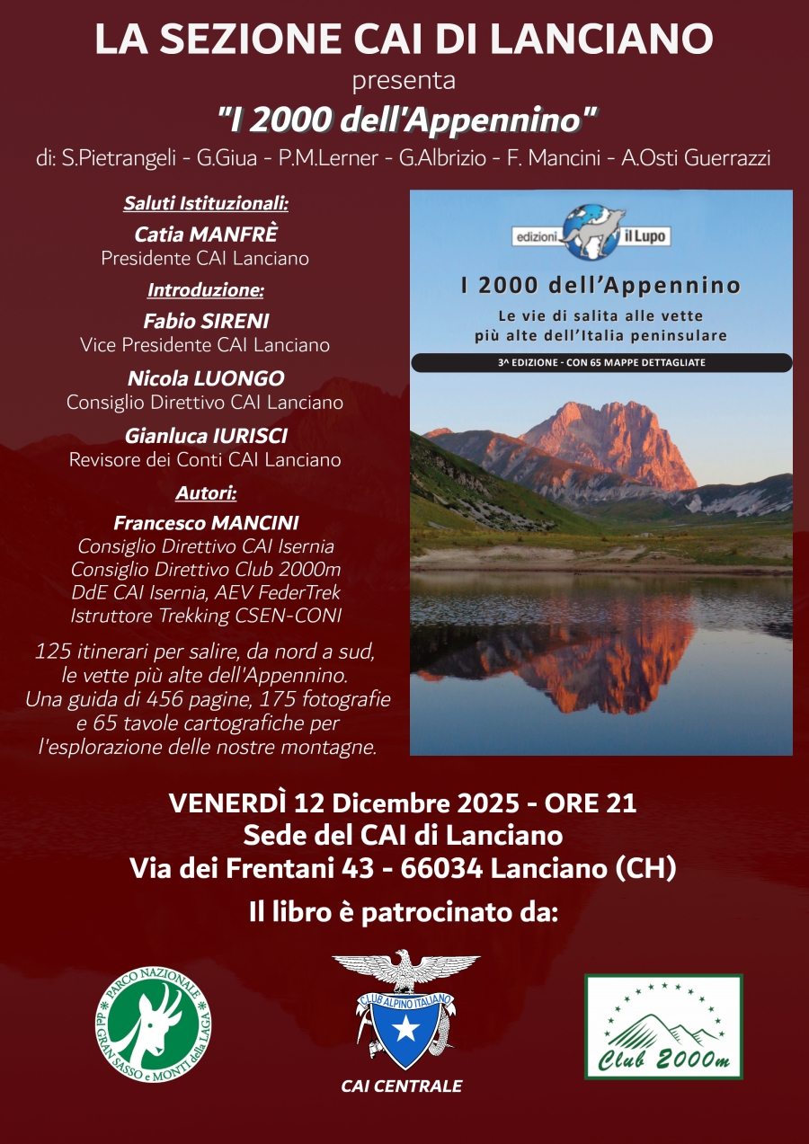 NEWS N.140 Relatore al CAI di LANCIANO per la presentazione de I 2000 dell'APPENNINO