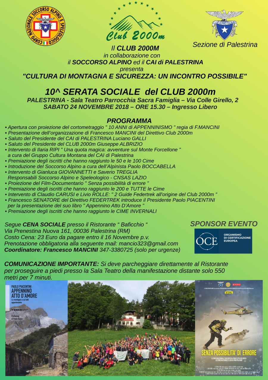 NEWS N.27 L'attesa per la 10^ Serata Sociale del Club 2000m insieme al CAI di Palestrina