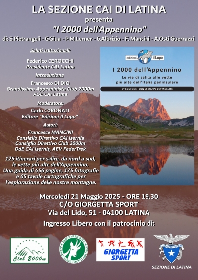 NEWS N.116 Relatore con il CAI di LATINA per la presentazione de I 2000 dell&#039;APPENNINO