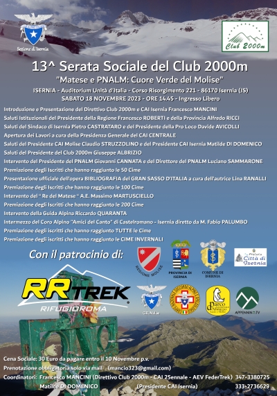 NEWS N.79 Preparativi per la 13^ Riunione Annuale del Club 2000m in collaborazione con il CAI di Isernia