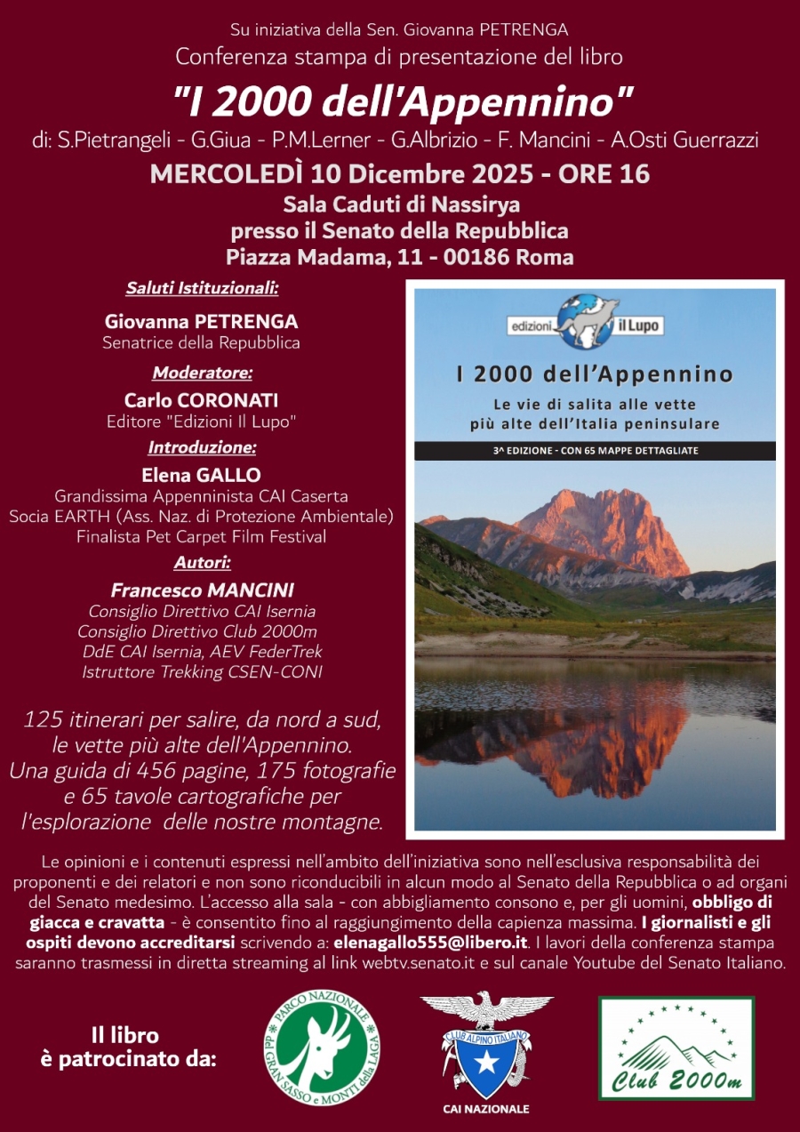 NEWS N.139 Relatore alla presentazione de I 2000 dell'APPENNINO al Senato della Repubblica