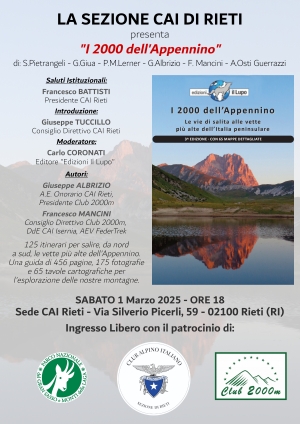NEWS N.106 Relatore con il CAI di RIETI per la presentazione della guida &quot; I 2000 dell&#039;APPENNINO &quot;