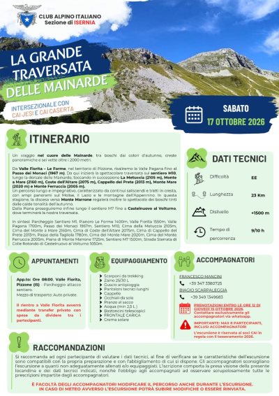 NEWS N.161 Direzione di Escursione per il CAI di ISERNIA per la traversata delle Mainarde Molisane